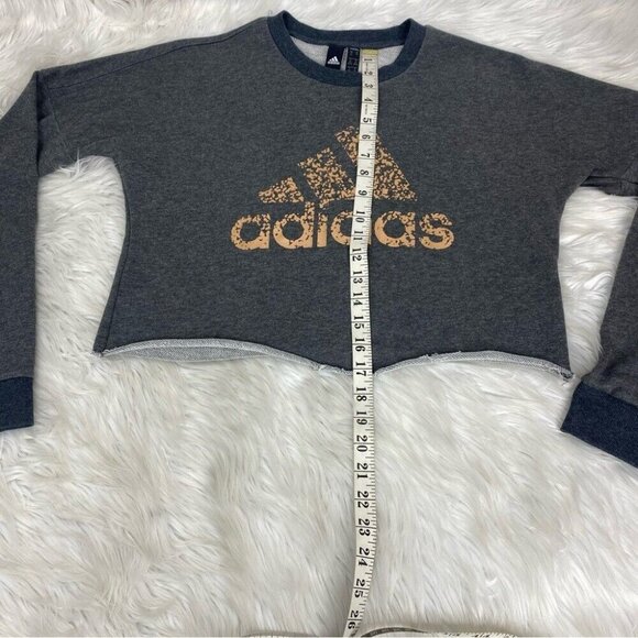 Adidas Women’s Gray Athletic Crew Neck Casual Long Sleeve Crop Sweatshirt XS/C42 - Picture 9 of 11